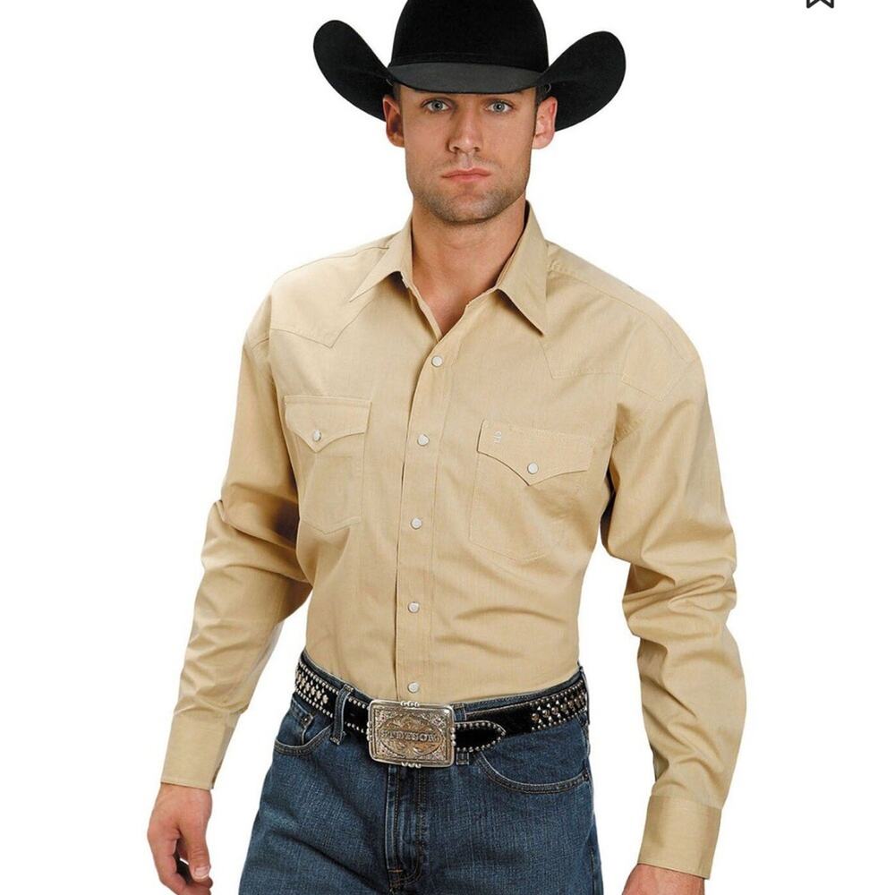 Stetson Men's Beige Cotton Snap Front Western Shirt Long Sleeve Size Medium